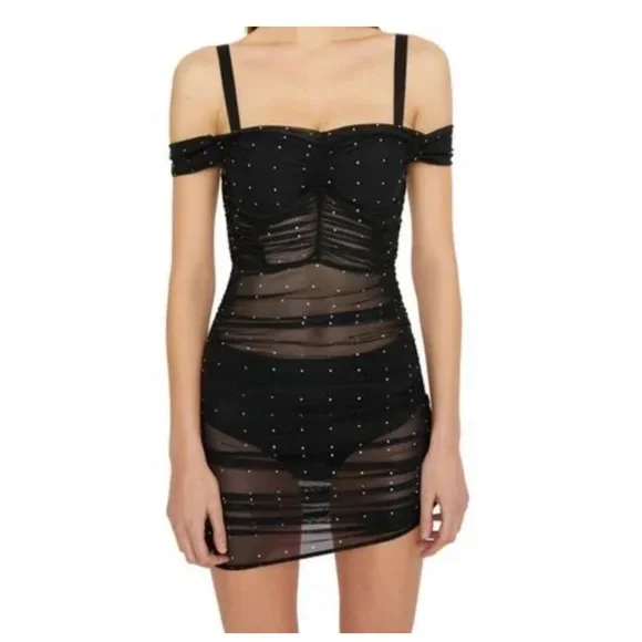 Danielle Guizio Black Mesh Off The Shoulder Dress Size XS